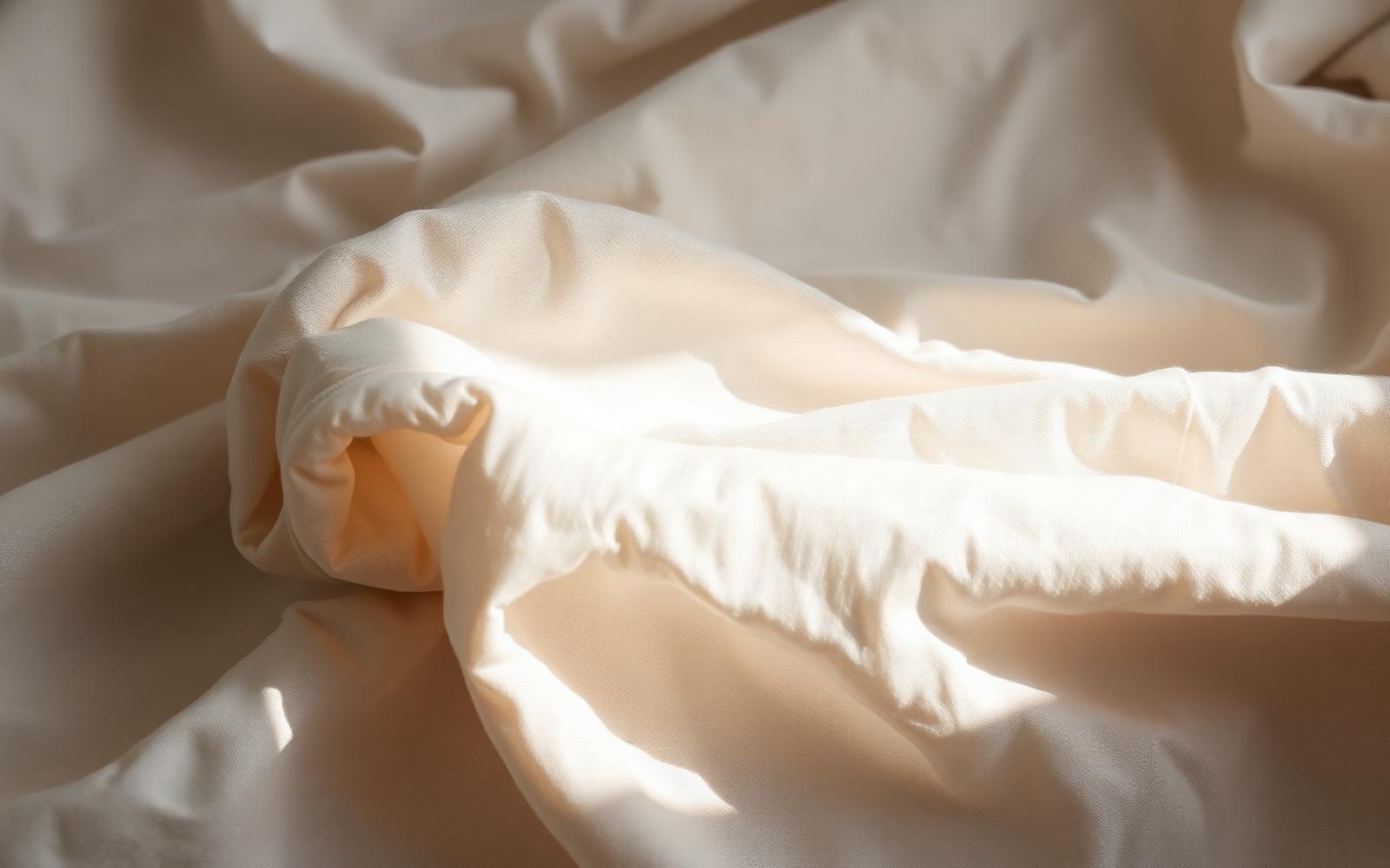 Soft cream linen fabric with gentle creases in warm morning light